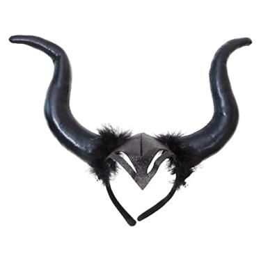 Imagem de Bandanas unissex de Halloween para adultos - Argola de cabelo de cosplay feita à mão com simulação de aranha e chifres - peso e confortável acessório de festa à fantasia - chifre de 36 x 32 cm