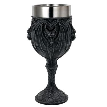 Imagem de alikiki Cálice de vinho de dragão gótico medieval - copo de cálice de masmorras e dragões - copo de aço inoxidável de 200 ml novidade ideal presente celta para decoração de festa temática de colecionador de dragões