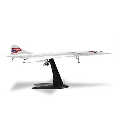 Imagem de QIYUMOKE Kit de modelo de avião de metal fundido Concorde British Airways em escala 1/200 com suporte, modelo de avião Concorde para adultos entusiastas da aviação, presente ou coleção de aeronaves