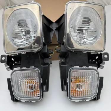 Imagem de Royal Sun Conjunto de faróis do lado do motorista e do lado do passageiro (W/lâmpada de estacionamento e seta) compatível com Hummer H3 H3T número de peça 24300003,24300004