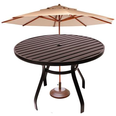 Imagem de Mesa Aluminio Redonda 1,20m Sevilha área Piscina Jardim Cozinha + Guarda Sol Marrom