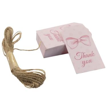 Imagem de Verkelly 50 etiquetas de agradecimento de laço rosa - etiquetas de presente adoráveis com laço dupla face com cordas para casamentos, aniversários, chás de bebê e chás de panela (estilo 3)
