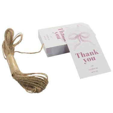 Imagem de Verkelly 50 etiquetas de agradecimento de laço rosa - etiquetas de presente adoráveis com laço dupla face com cordas para casamentos, aniversários, chás de bebê e chás de panela (estilo 2)