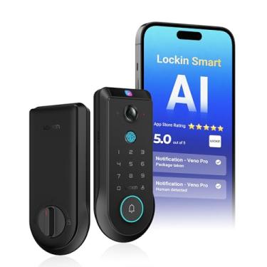 Imagem de Lockin Veno Pro Palm Vein Video Smart Lock com câmera 2K 180°, reconhecimento de impressão digital, detecção de movimento AI, IP65 à prova de intempéries, controle remoto de aplicativo, armazenamento