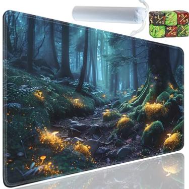 Imagem de Yuxcfhjfe Tapete para jogos MTG, 61 x 35 cm, para jogo de cartas colecionáveis TCG e CCG, borracha antiderrapante para tapetes MTG com uma bolsa de armazenamento e conjunto de 6 dados, cogumelo da