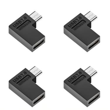 Imagem de chenyang Pacote com 4 adaptadores USB C para micro USB, micro USB macho para USB C fêmea 90 graus com ângulo esquerdo, conector adaptador compatível com sincronização de dados de carregamento