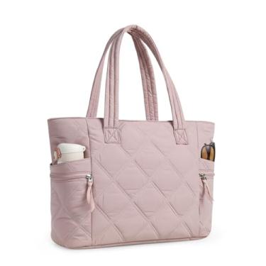 Imagem de Prite Sacola acolchoada para mulheres, bolsa acolchoada leve com zíper, bolsa de ginástica para enfermeira e trabalho de viagem, rosa, Large