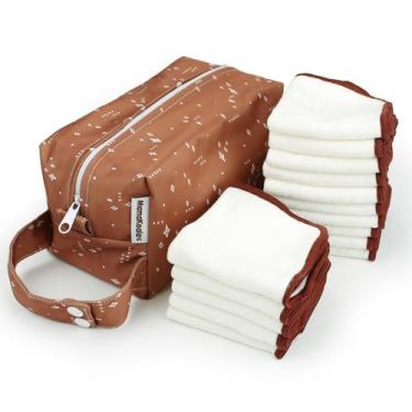 Imagem de Mama Koala Lenços umedecidos para bebês de pano natural, lenços de fraldas reutilizáveis e laváveis, lenços de rosto de bebê naturais não branqueados, pacote com 15 unidades com 1 cápsula à prova