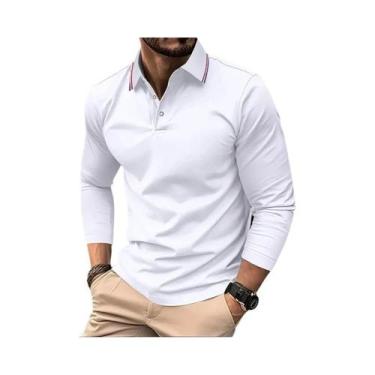 Imagem de Camisa Polo Masculina De Manga Longa Respirável E Confortável Com Gola