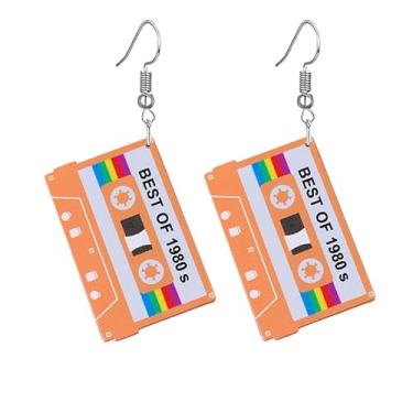Imagem de coadipress Brincos de fita cassete anos 80 anos 70 anos 80 brincos com pingente de fita retrô para mulheres, brincos de música descolada, brincos de fitas de neon acrílico para os anos 80, acessórios