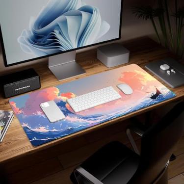 Imagem de Tapete de mesa minimalista de couro, mouse pad de arte colorida grande teclado de computador mousepad para jogos à prova d'água protetor e capa de mesa, tapete de mouse decorativo de couro PU para