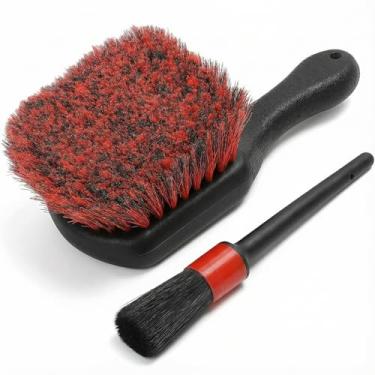 Imagem de TAKAVU Escova para roda e pneu, escova para lavagem de carro de cerdas macias, escova para detalhar, limpa pneus sujos e libera sujeira e sujeira da estrada, alça curta para facilitar a limpeza