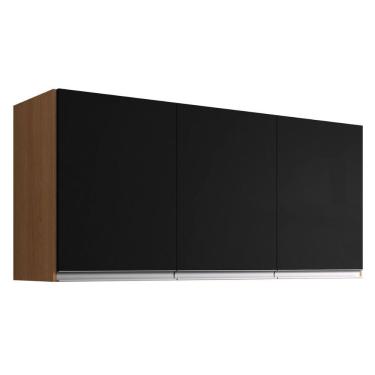Imagem de Armário Aéreo Andréia 120 Cm 3 Portas Amendoa Preto Ajl