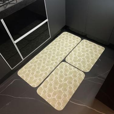 Imagem de Jogo de passadeira e tapete de cozinha em antiderrapante 3 peças(Bege)