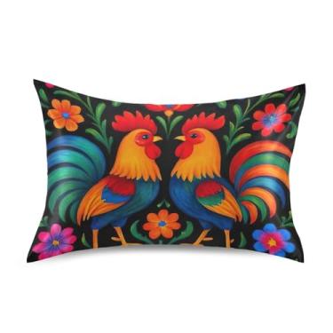 Imagem de Fronhas de travesseiro floral colorido galo floral vermelho roxo padrão king queen almofadas de cetim refrescante para cama de casa sofá design king size 101,6 cm x 50,8 cm