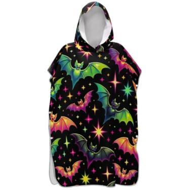 Imagem de Joisal Roupão preto de morcego de Halloween para adultos, poncho de surfe, toalhas de banho com capuz, secagem rápida, poncho masculino e feminino com capuz