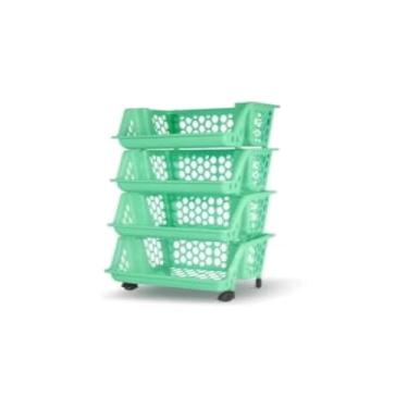 Imagem de Cesta Organizadora Multiuso Empilhável, Plástico Resistente, Verde Limão com Preto, 2,5 Litros, 18,5x12,5x10cm