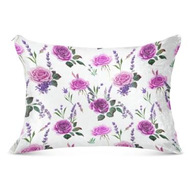 Imagem de Capa de almofada decorativa elegante roxa lavanda branca grande zíper longo padrão queen king size fronha para cama de casa, tamanho do corpo, 53 cm x 137 cm