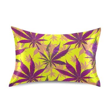 Imagem de Fronhas engraçadas roxas folhas de bordo amarelo cetim resfriamento padrão queen king size almofadas personalizadas capa de travesseiro sonolento tamanho queen 76,2 cm x 50,8 cm