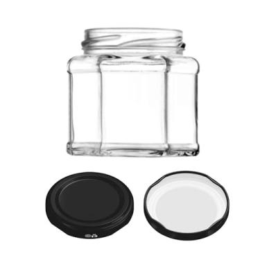 Imagem de Kit 3 unidades - Pote de vidro Sextavado - 150 ml - Tampa Preta