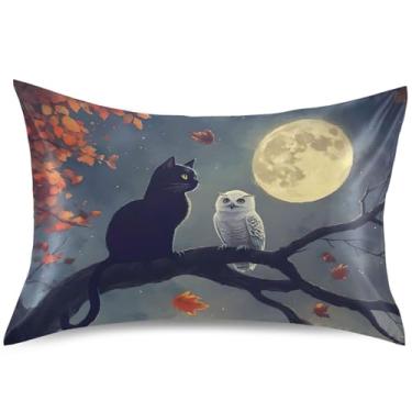 Imagem de Lindas capas de almofada de cetim com coruja luar para resfriamento de cabelo, almofadas padrão Queen King, tamanho king, 101,6 x 50,8 cm