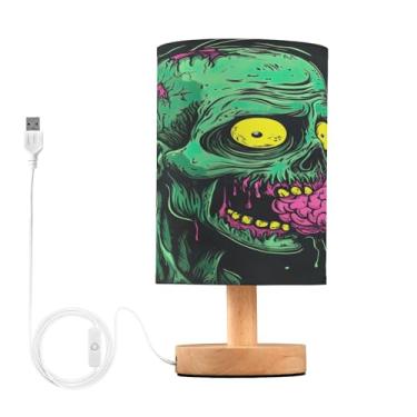 Imagem de Joisal Abajur de cabeceira verde cérebro comendo zumbi para ler abajur amigável para os olhos, mini luminária de mesa, móveis de quarto