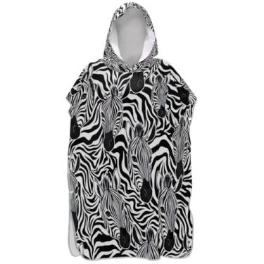 Imagem de Joisal Poncho de surfe listrado zebra preto branco para adultos trocador plus size ponchos de praia para homens praia moletom toalha natação