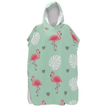 Imagem de Joisal Roupão de secagem rápida para adultos poncho de surfe praia banho com capuz bonito rosa flamingos verde unissex poncho adulto com capuz