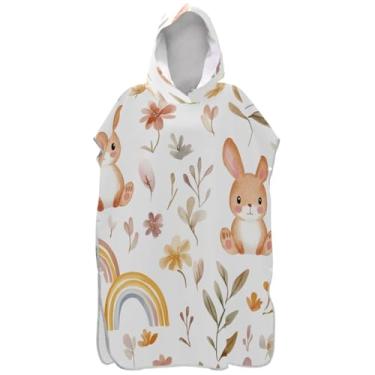 Imagem de Joisal Poncho de surfe leve para trocador adulto toalha de banho com capuz toalha de banho bonito coelho desenho animado branco homens mulheres poncho com capuz