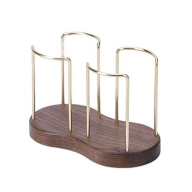 Imagem de LNQKJXIIA Boutiques US Suporte de copo de madeira com detalhes de metal, organizador de mesa com vários compartimentos para canecas, garrafas, hotéis, restaurantes e escorredor de pratos (G)
