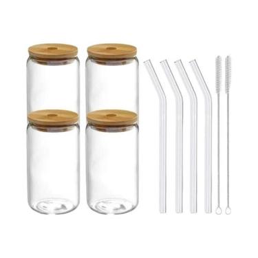 Imagem de Conjunto De Copos De Vidro Borossilicato Transparente Com Tampa E Canu