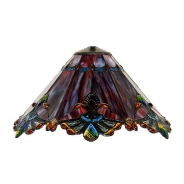 Imagem de Cúpula de reposição Tiffany, estilo Mission, 43 cm (17 polegadas), em vitral. Ideal para abajures de mesa, de chão e pendentes. Cor: vermelha.