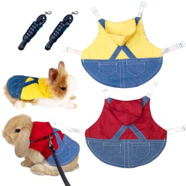 Imagem de Conjunto de 2 peças de arnês e coleira de coelho de estimação, adorável roupa de brim feita à mão, moletom com capuz, adequado para coelhos, chinchilas, porquinhos-da-índia, filhotes e outros animais