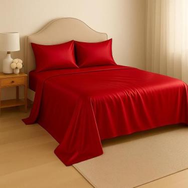 Imagem de Jogo de Cama Cetim Casal King 4 peças Toque de Seda Com Alto Brilho - 