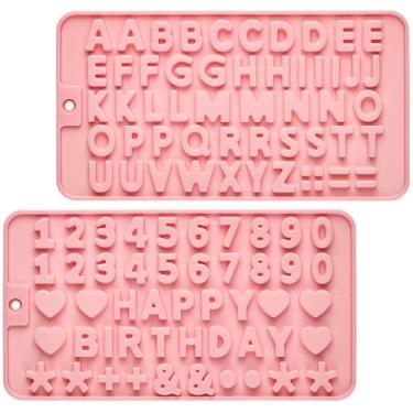 Imagem de JOERSH 2 peças de moldes de letras de silicone, formas antiaderentes de fondant de chocolate para decoração de bolo de aniversário, topo de cupcake, doces