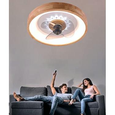 Imagem de Ventilador de teto com lâmpada, luminária de teto LED regulável com controle remoto, ventilador criativo redondo de madeira para quarto, luminária moderna e invisível para sala de estar, qua