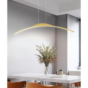 Imagem de Luminária pendente curva moderna de LED, lustre de cozinha com altura ajustável de 100 cm, luminária de teto preta dimerizável para mesa de jantar com controle remoto, luminária de embutir d