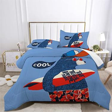 Imagem de Jogo de cama ondulado de prancha de surfe, 7 peças, decoração de surfistas, praia, verão, incluindo 1 lençol com elástico + 1 edredom + 4 fronhas + 1 lençol de cima (C, cama de solteiro em uma bolsa