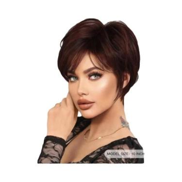 Imagem de Peruca Sintética Curta Estilo Elfo Vermelho Escuro Com Franja 10 Poleg