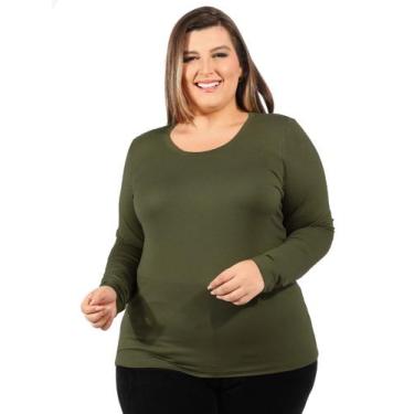 Imagem de Blusa Plus Size Viscolycra Manga Longa Básica Lisa Militar - Anistia M