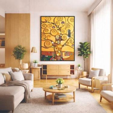 Imagem de Quadro Canvas Árvore Vida Friso Stoclet 90x60cm Mold Branca - Quadros 