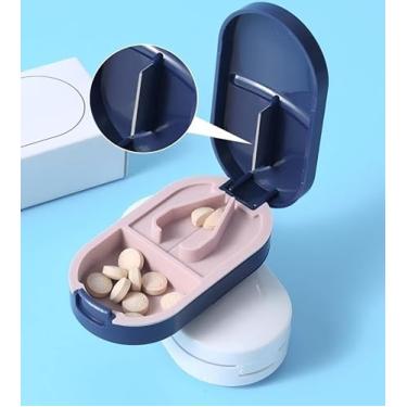 Imagem de Cortador de comprimidos portátil para comprimidos pequenos e grandes, cortador de comprimidos ajustável profissional com lâmina de aço inoxidável oculta azul