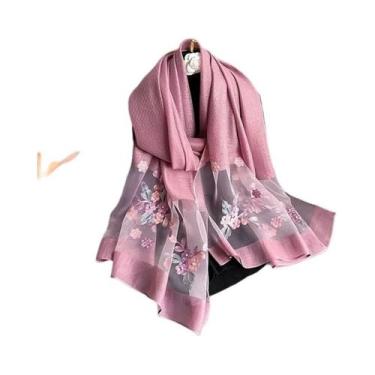 Imagem de Lenço De Seda Com Bordado Floral Para Mulheres, Hijab Pashmina, Xale F