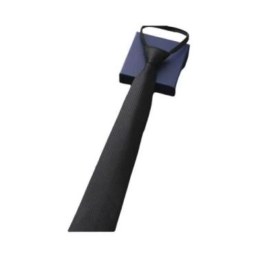 Imagem de Gravata Listrada Azul, Preta E Vermelha De 8CM Com Zíper Para Homens, 