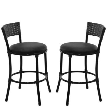 Imagem de 2 Banquetas Forts Baixa Fibra Sintética, Ferro, Assento Preto