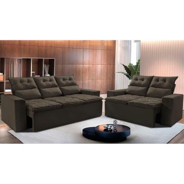 Imagem de Conjunto De Sofá 3 E 2 Lugares Retrátil E Reclinável 2,00x1,50m Cama Inbox Smal Suede Café