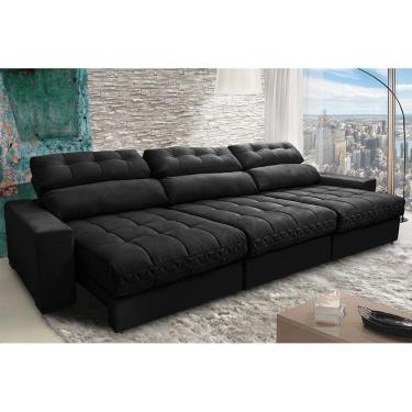 Imagem de Sofá Retrátil E Reclinável Com Molas Ensacadas Cama Inbox Master 3,52m Tecido Suede Preto