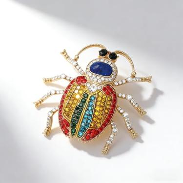 Imagem de Broche de besouro de cristal brilhante colorido strass pino de inseto declaração liga liga jóias casaco decorativo vestido acessório presente
