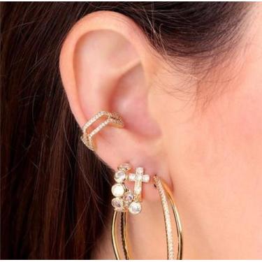 Imagem de Piercing Argola Falso Fake Dourado Pedra Zirconia Folheado - De Castro