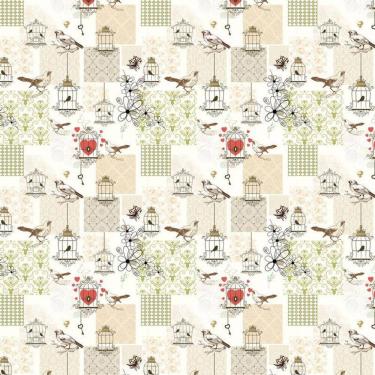 Imagem de Papel De Parede Pássaros Coração Gaiola Autocolante Lavável